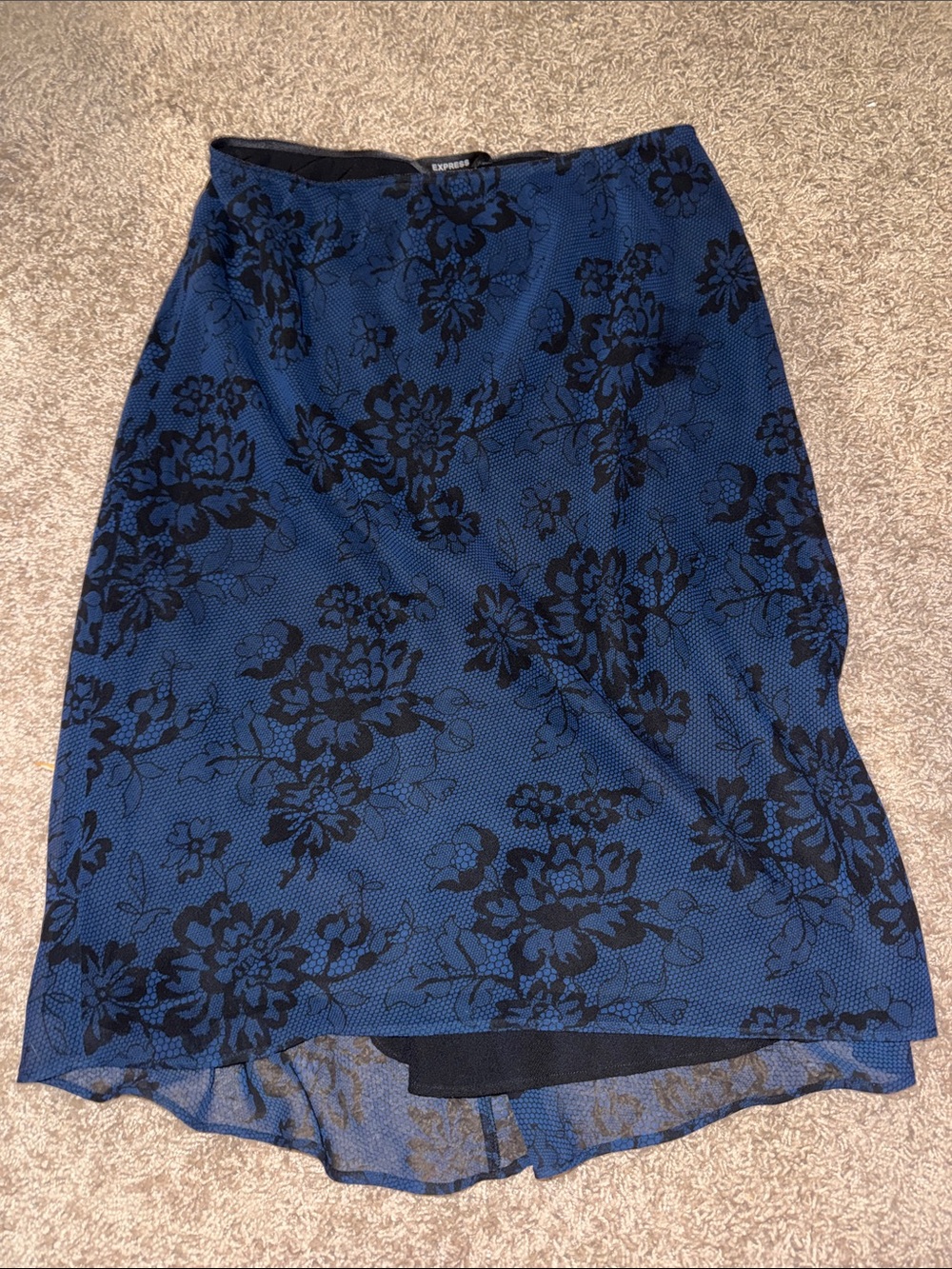Express Blue Floral Lace Overlay Skirt